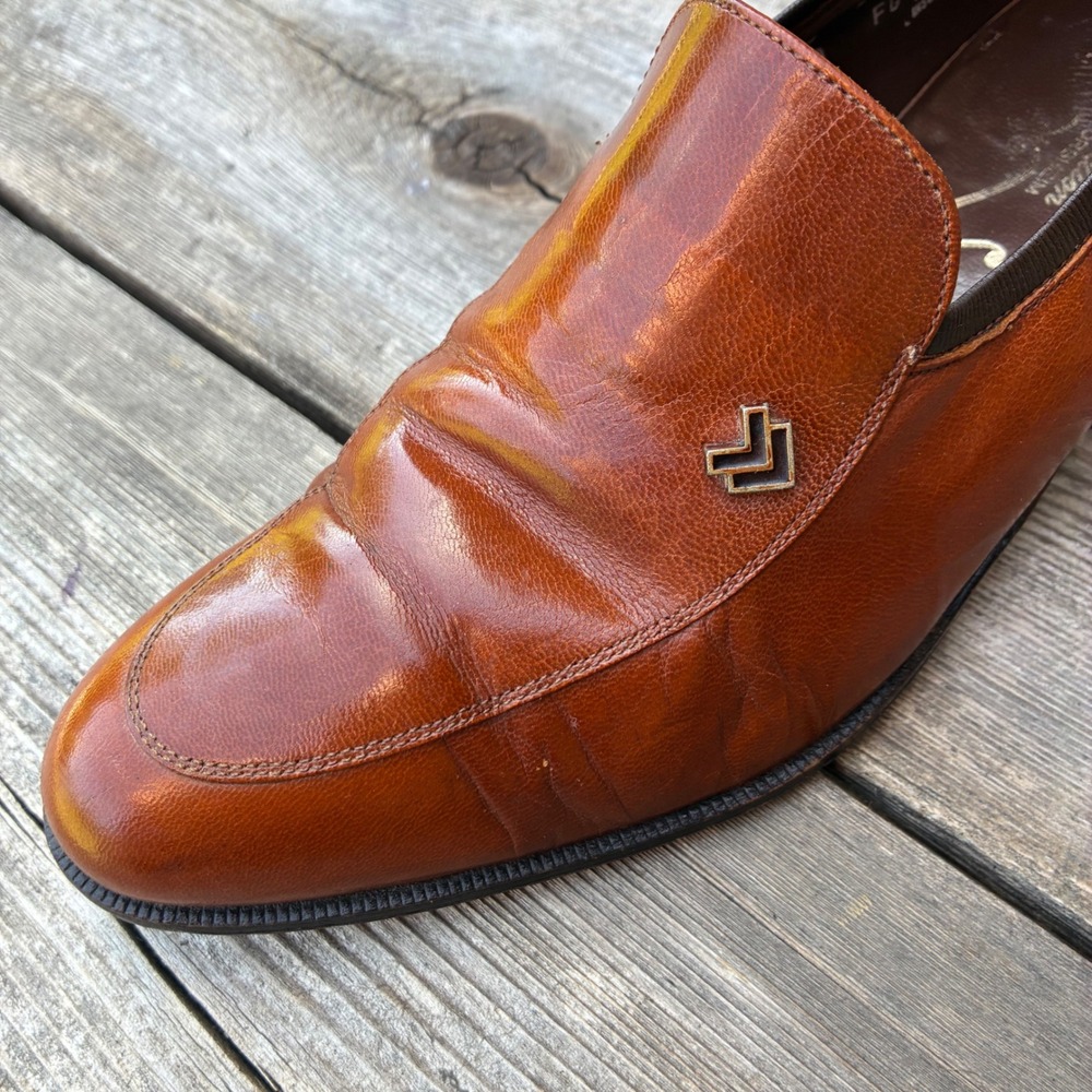 Vintage Florsheim Slip On Dress Loafers 7.5 D Designer Collection Brown Leather